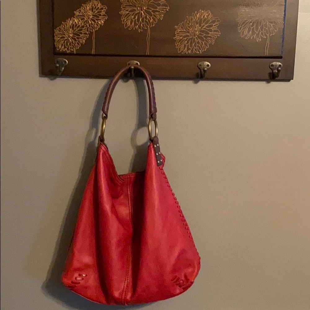Red leather Lucky slouch bag